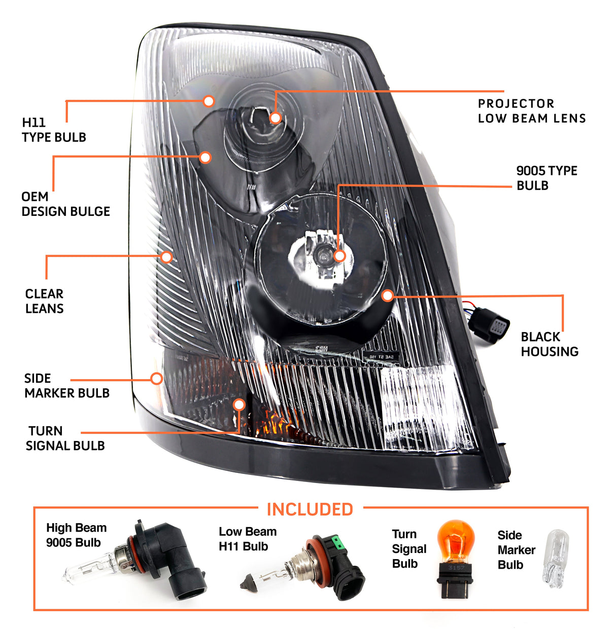 Halogen Headlight for 2004-2017 Volvo Semi Trucks | Replacement Volvo 82329127 | Right Aftermarketus Headlights