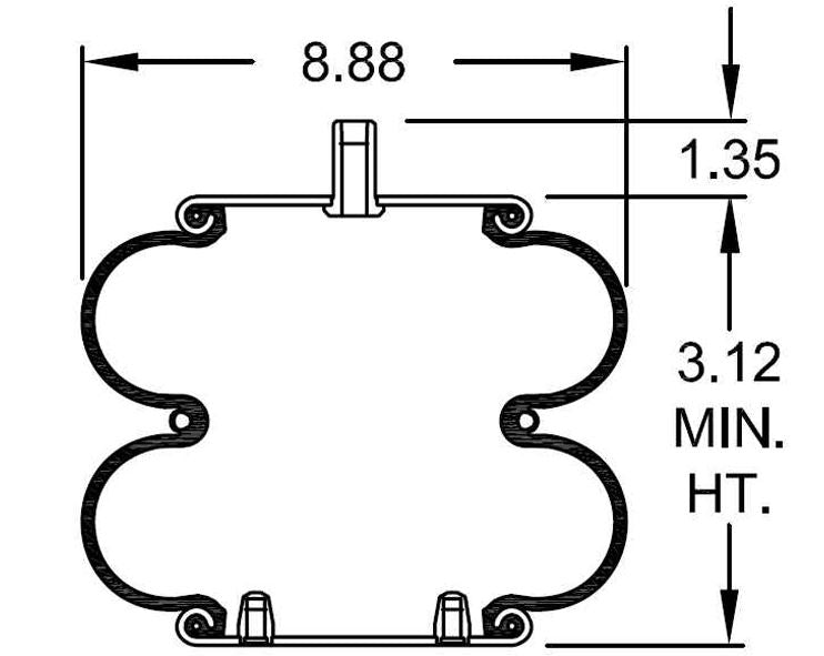 Double Convoluted Air Spring Bag (Replaces Firestone 7795, 7897, Hendrickson S-11486) Aftermarketus Convoluted Air Springs