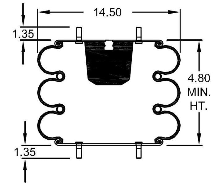 Triple Convoluted Air Spring Bag (Replaces Hendrickson 13041, Firestone W01-358-7818) Aftermarketus Convoluted Air Springs