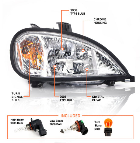 Headlight and Chrome Bezel for 2001-2017 Freightliner Columbia | Pair Aftermarketus Headlights