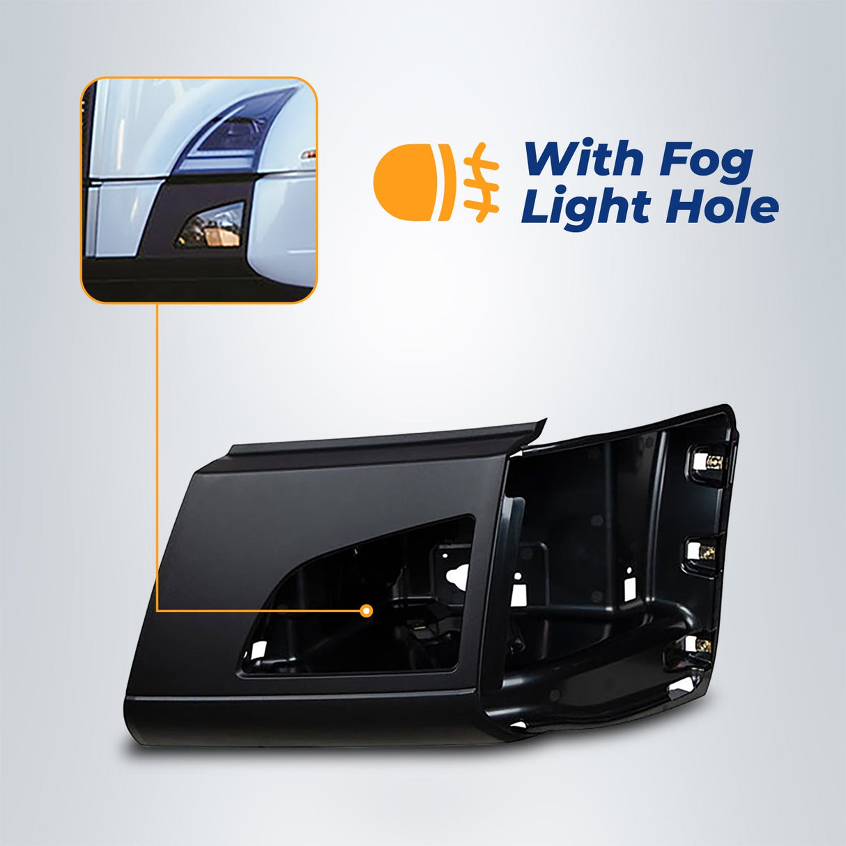 Corner Side Bumper Replacement (with Fog Light Hole) for 2018-2024 Volvo VNL | Left Aftermarketus Bumpers
