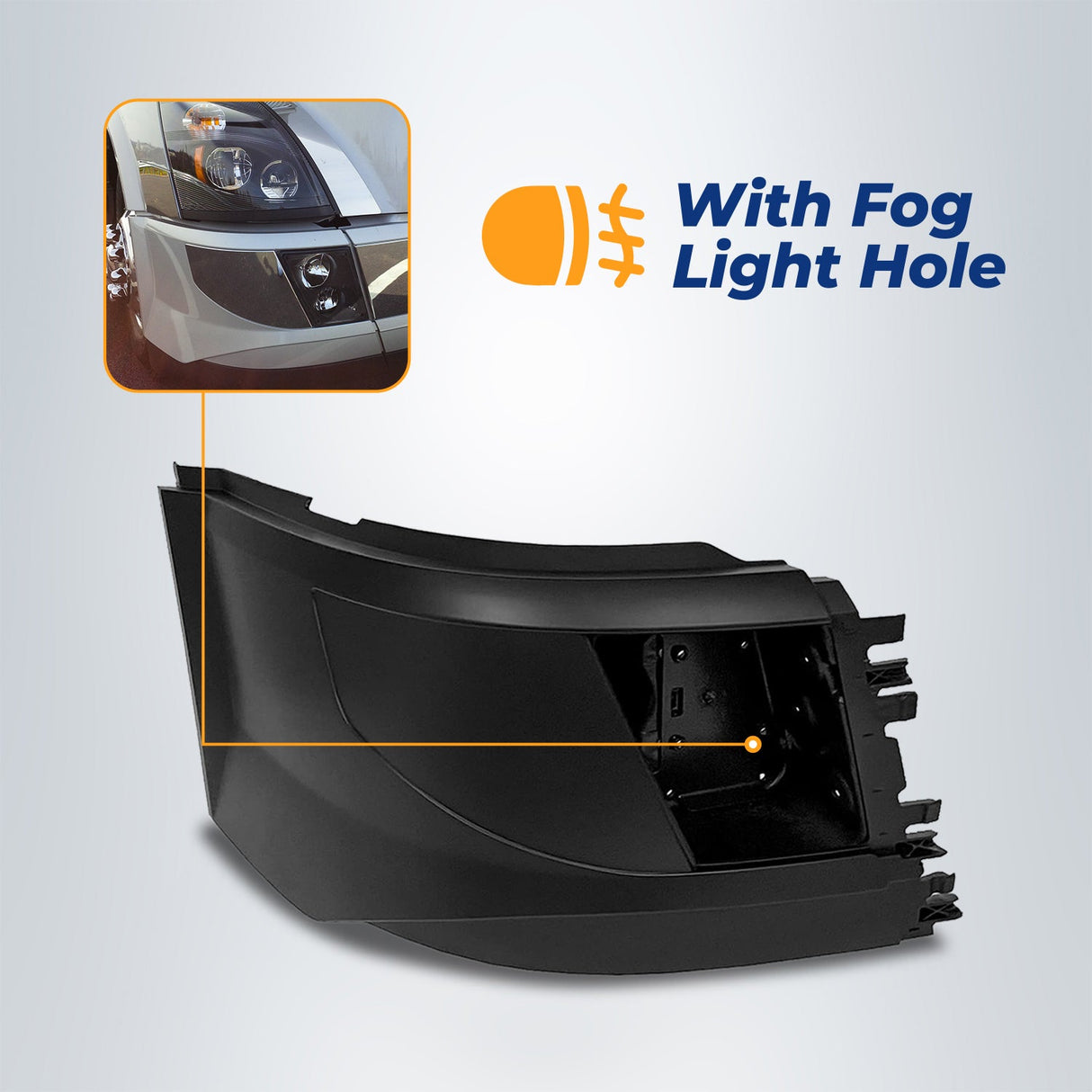 Corner Side Bumper Replacement (with Fog Light Hole) for 2016–2017 Volvo VNL | Right Aftermarketus Bumpers