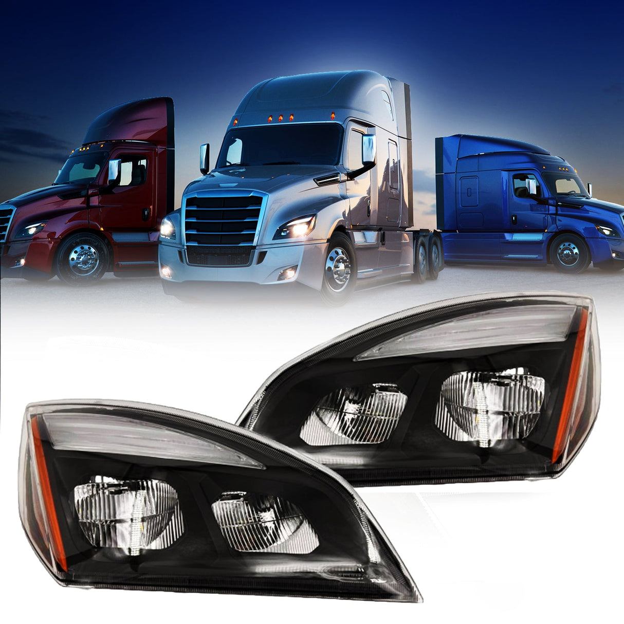 Headlight for 2018-2024 Freightliner Cascadia | Replacement Freightliner A6601405003 A6601405002 | Black Housing | Pair Aftermarketus Headlights