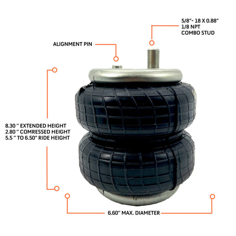Air Spring with Air Line Kit (Replaces Firestone 6397) Aftermarketus Pick Up Convoluted Air Springs