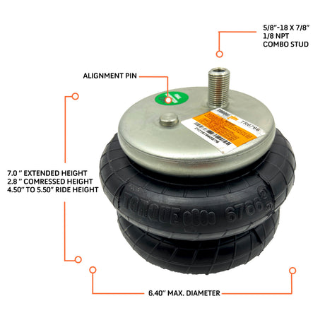 TORQUE 6766 Replacement Air Spring Bag for Air Helper Kits Aftermarketus Pick Up Convoluted Air Springs