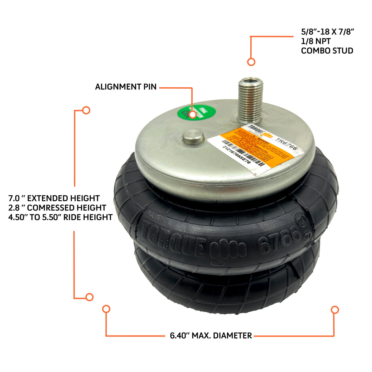 Air Spring with Air Line Kit (Replaces Firestone 6766) Aftermarketus Pick Up Convoluted Air Springs