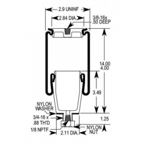 Cab Sleeper Air Spring Bag for Select Peterbilt 379 Trucks (Replaces Firestone 7036, Peterbilt 29-03200, T81-6000) Aftermarketus Cabin Air Springs