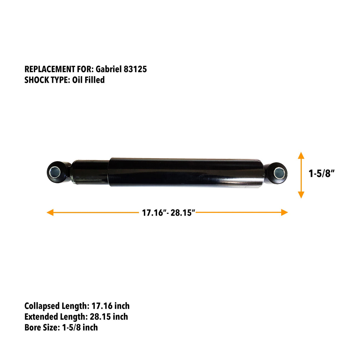 2 Pack of TORQUE Shock Absorber for Mack Trucks Replaces Gabriel 83125 - Aftermarketus Torque Shock Absorbers